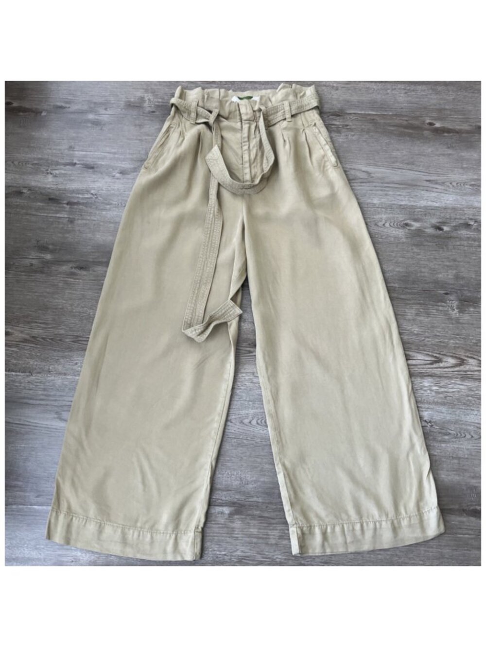 Anthropologie Wide Leg Paperbag Waist Pants Womens 4 Brown Belted Ankle Length